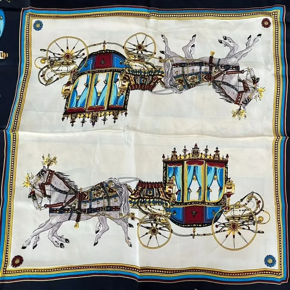 Small Silk Scarf Women's Fashion Carriages Equestrian Neckerchief Square